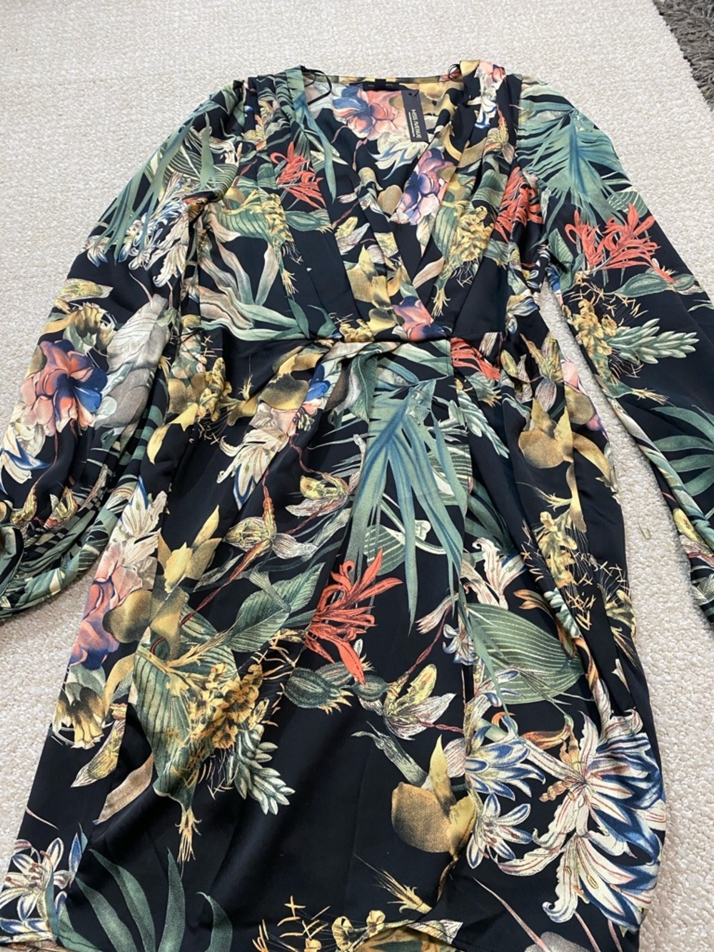 Miss Avenue Black Floral Long Sleeve Midi Shirt Dress Size M - Picture 16 of 16